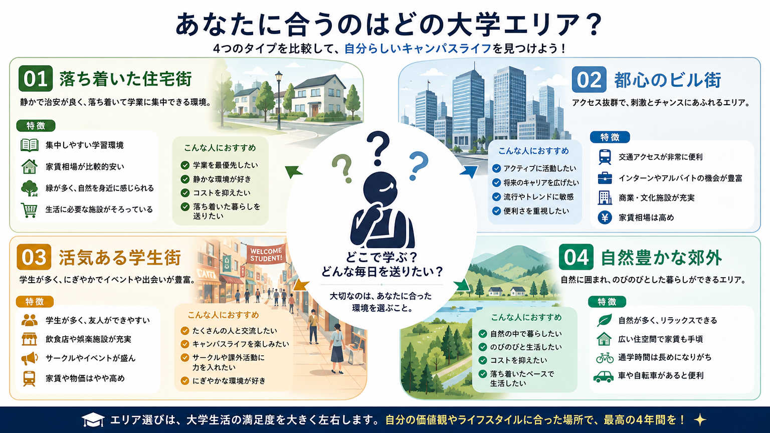 京都の大学周辺エリア紹介の結論|大学ごとにエリア選びのポイントは異なる